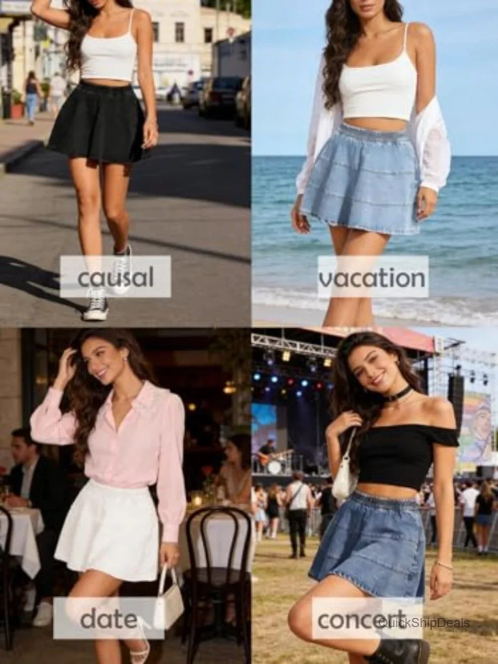 Stretchy High Waisted Tiered A-Line Flared Denim Mini Skirt with Pockets